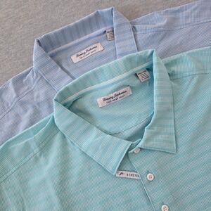 Lot of 2 Tommy Bahama Islandzone Mens 3XLT 3X Tall Aqua Blue Plaid Polo Shirt